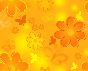 Цветочная композиция с бабочками, бесшовная заливка