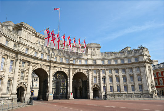 Admiralty Arch Mall London England UK with White Ensigns