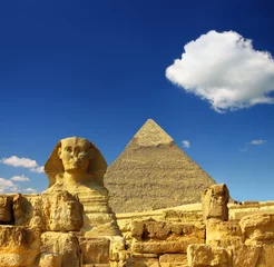 Muurstickers Egypte Cheops piramide en sfinx © Kokhanchikov
