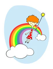 Door stickers Rainbow Fairy over the rainbow