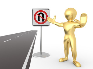 men with No U Turn road sign