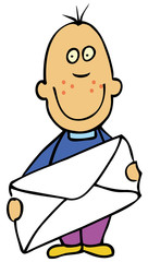 Funny cartoon boy with envelope