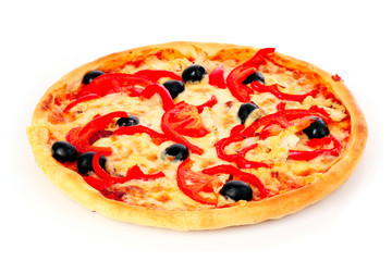 Pizza with olives isolated on white