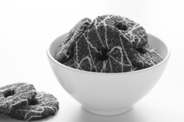 Delicious chocolate chip cookies with icing