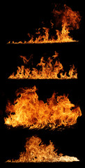 High resolution fire collection, isolated on black background