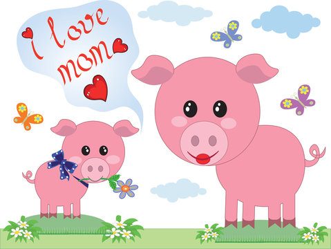 Mothers day,two pigs.