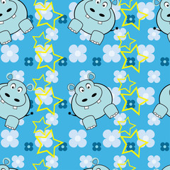 Funny hippopotamus seamless pattern