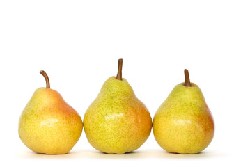 three pears with clipping path over white background