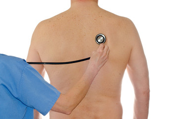 a doctor examining a patient by stethoscope