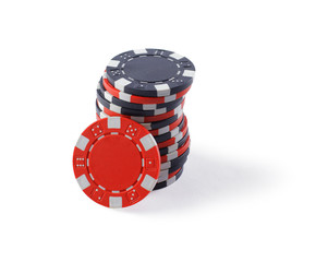 Red and black casino tokens, isolated on white background
