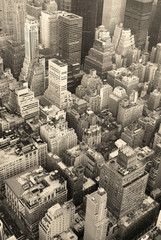 New York City Manhattan skyline aerial view black and white