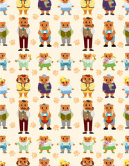 cartoon bear family icon set seamless pattern