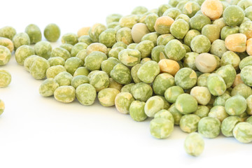 Dry green pea on white background