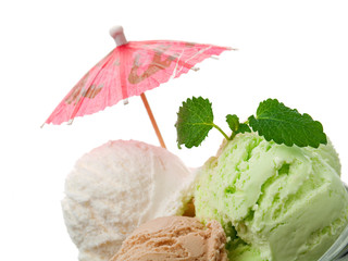ice cream in a glass vase. closeup