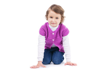 Little girl on white background