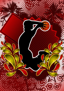 Summer abstract background design with basketball player