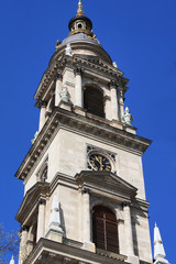 Fototapeta na wymiar Tower of Saint Stephen basilica in Budapest