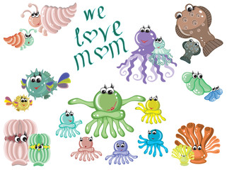 Obraz premium Mothers day,sea animals ,vector
