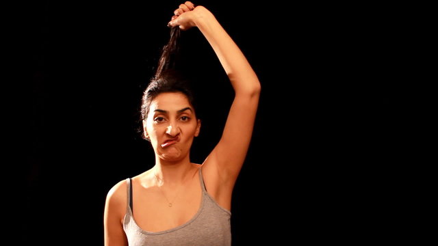young woman expression of hanging herself