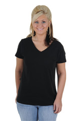 Pretty Woman Wearing a Plain Black Tee Shirt