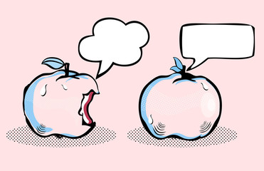 Apple with bubble speech / Fruit in pop art retro style