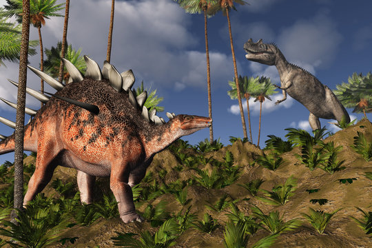 Kentrosaurus and Ceratosaurus - 3d render