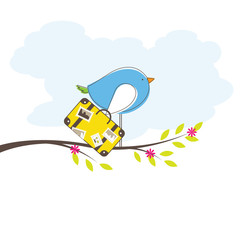 Bird on tree. Vector Illuatration