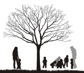 silhouette ot tree and peoples