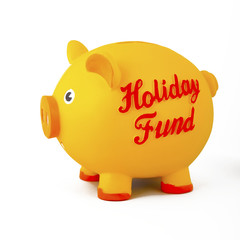 Yellow piggy bank holiday savings isolated on white.