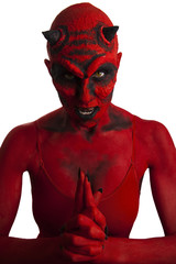 Red devil woman on white background