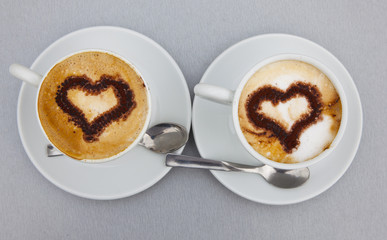 tow Cups of cappuccino with heart