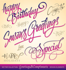 seasonal & holiday greetings, hand lettering (vector)