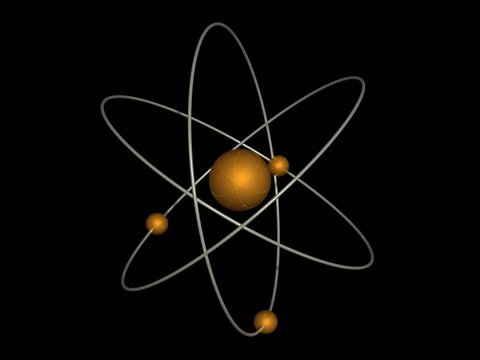 3D atom with animated electrons on black background