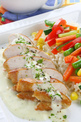 Chicken breast with rice and vegetables