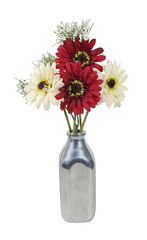 Silk Flowers in a Milk Bottle