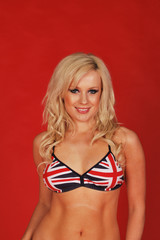 blonde standing in union jack bra © pauws99