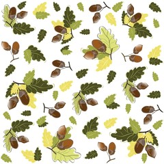 Autumn seamless background. Illustration  acorns.