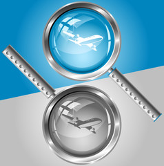Airliner. Vector magnifying glass.