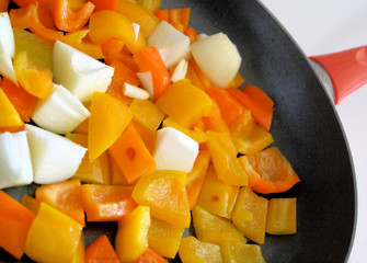 Sweet Peppers & Onion In Frying Pan