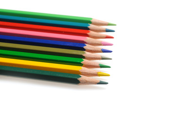 Many colorful school pencils isolated on white background