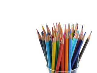 Fototapeta premium Many colorful school pencils isolated on white background