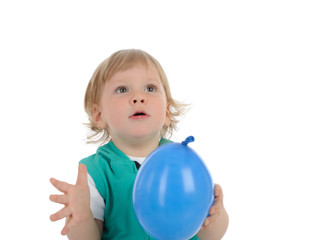 Fototapeta na wymiar Cute little child smiling and holding a baloon. isolated