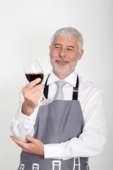 Wine waiter standing on white background