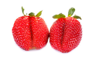 two fresh red strawberries