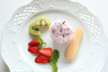 Ice cream with cookie and freshness strawberry