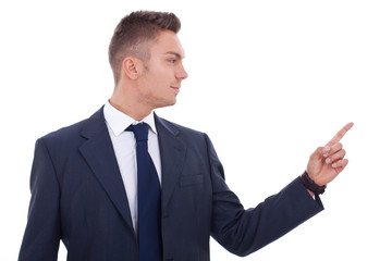 business man pointing to the side