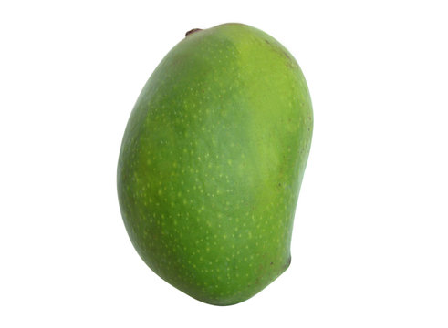 A Green Mango Isolated On White Background