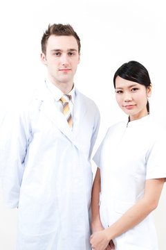 a portrait of young doctor and nurse