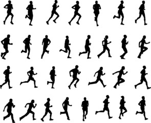 30 high quality silhouettes of people running - vector
