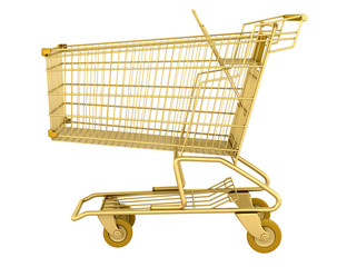 golden empty shopping cart isolated on white background © Tiler84